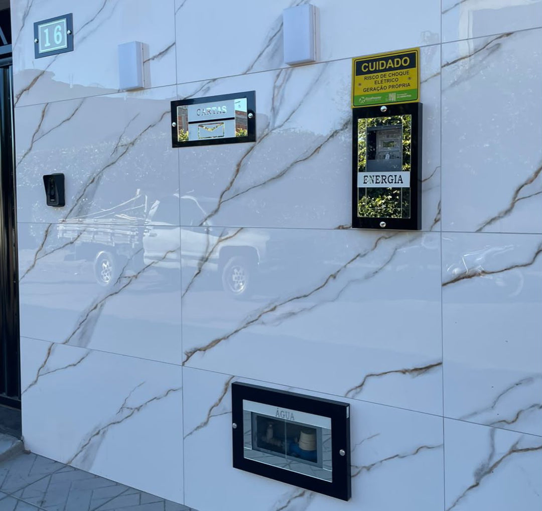 KIT 3 PEÇAS PREMIUM, EM ACM E VIDRO, PADRÃO DE ENERGIA E HIDRÔMETRO